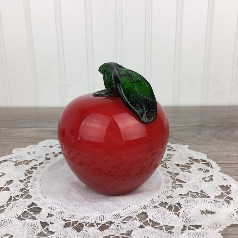 Vintage Red Glass Apple Paperweight, Teacher's Gift, Classroom Decor